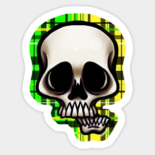 Yellow and Green Split Plaid Skull Sticker